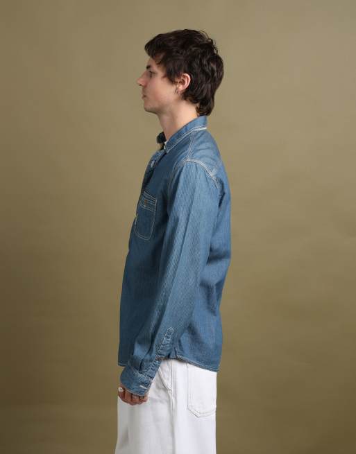Vintage size L Armani Jeans denim shirt in mid blue, 5 of 7
