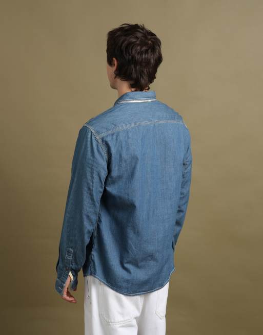 Vintage size L Armani Jeans denim shirt in mid blue, 6 of 7