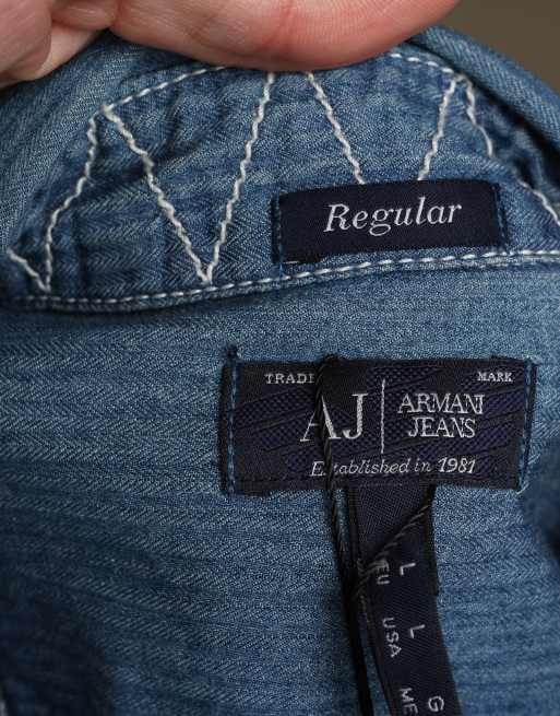Vintage size L Armani Jeans denim shirt in mid blue, 7 of 7