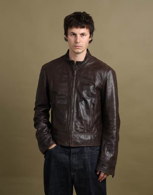 Vintage size L Armani Jeans leather bomber jacket in brown, 1 of 7
