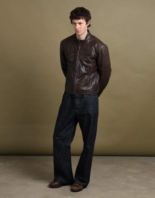Vintage size L Armani Jeans leather bomber jacket in brown, 5 of 7