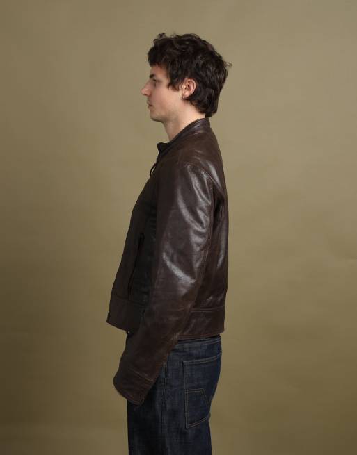 Vintage size L Armani Jeans leather bomber jacket in brown, 6 of 7