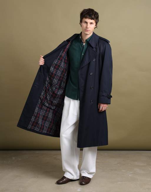 Vintage size L Burberry London double breasted trench coat in navy, 1 of 7