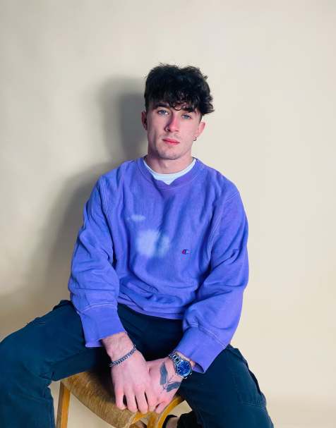 Vintage Size L Champion Distressed Sweatshirt in Purple - view 1