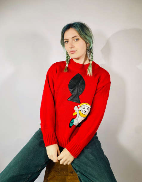 Vintage size l chunky knitted jumper in red - view 1