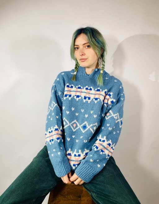 Vintage size l chunky knitted oversized jumper in multi 