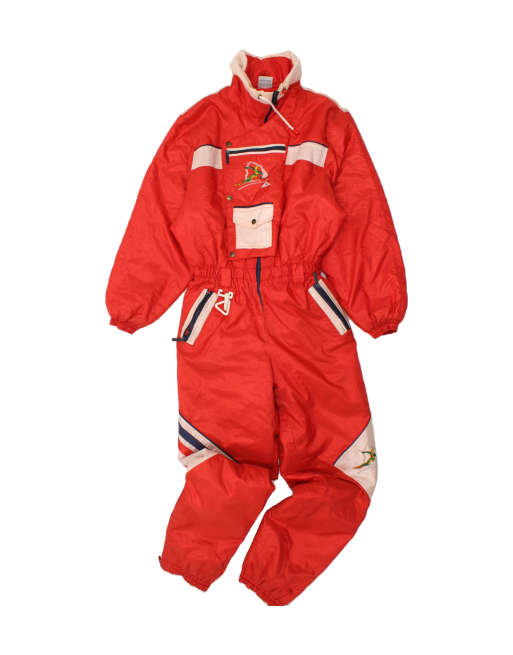 Vintage Size L Colourblock Graphic Ski Jumpsuit in Red
