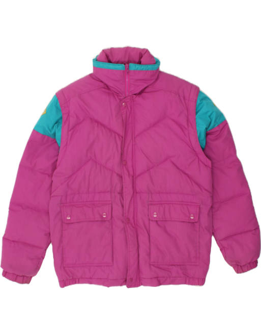Vintage Size L Colourblock Hooded Ski Jacket in Pink