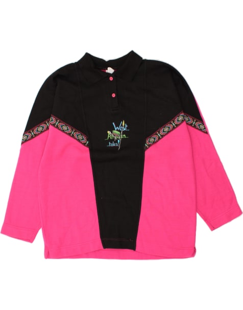 Vintage Size L Colourblock Polo Neck Sweatshirt Jumper in Pink - view 1