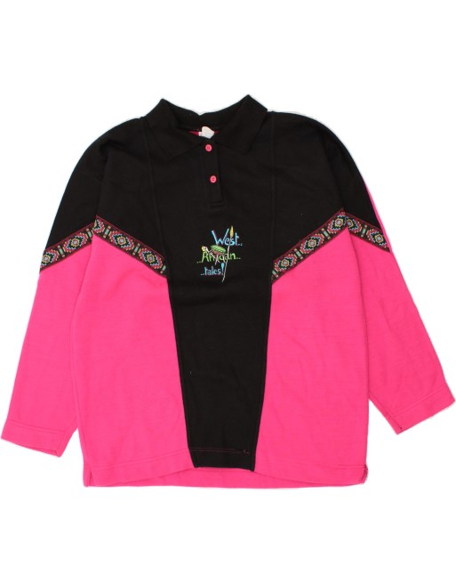 Vintage Size L Colourblock Polo Neck Sweatshirt Jumper in Pink