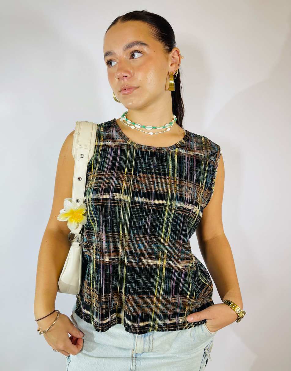 Vintage Size L Crinkle Abstract Top in Multi 0