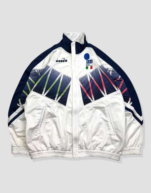 Vintage size L Diadora Italy football team track jacket in white, 1 of 4
