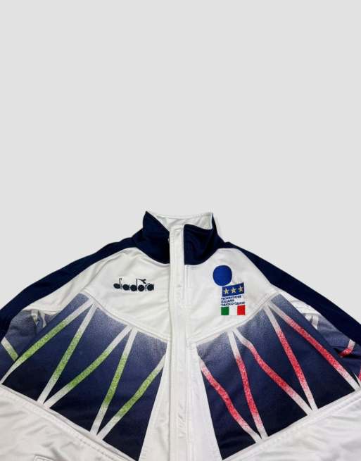 Vintage size L Diadora Italy football team track jacket in white, 3 of 4