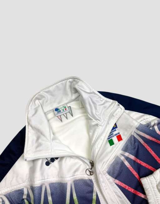 Vintage size L Diadora Italy football team track jacket in white, 4 of 4