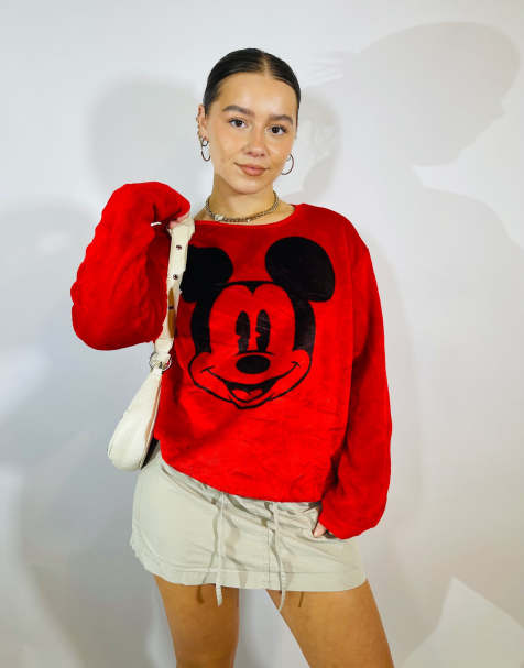 Vintage Size L Disney Mickey Mouse Fleece Sweatshirt in Red - view 1