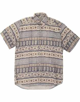 Vintage Size L Fair Isle Short Sleeve Shirt in Grey