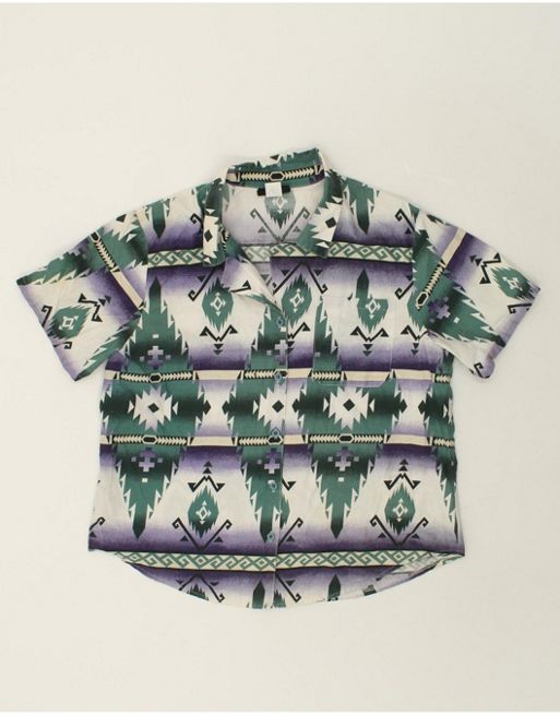 Vintage Size L Fair Isle Short Sleeve Shirt in Multicoloured