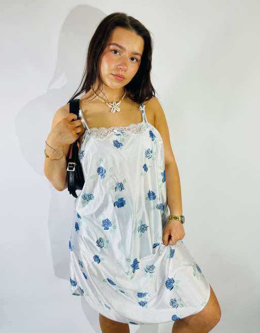 Vintage Size L Floral Mini Slip Dress in Multi