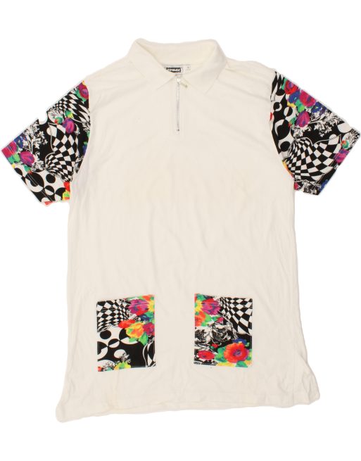 Vintage Size L Floral Polo Shirt in White
