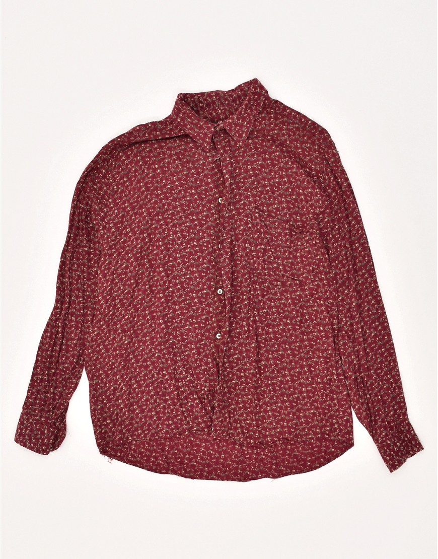Vintage Size L Floral Shirt in Burgundy-Red