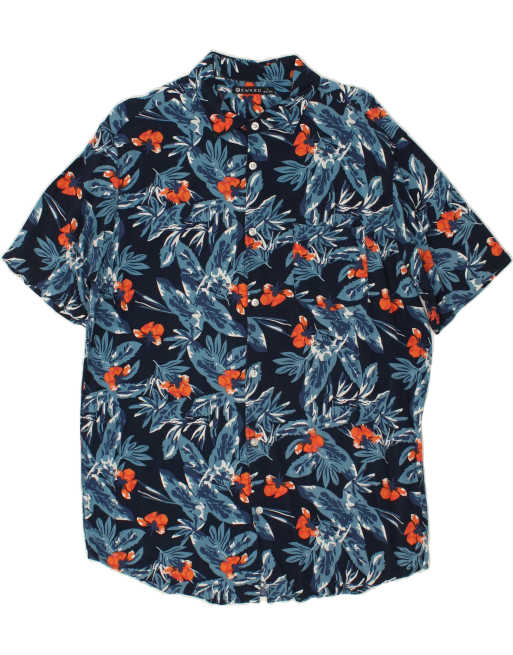 Vintage Size L Floral Short Sleeve Shirt in Blue