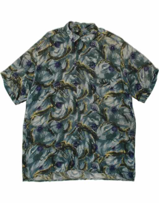 Vintage Size L Floral Short Sleeve Shirt in Blue