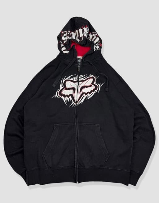 Vintage size L Fox Racing full-zip hoodie in black