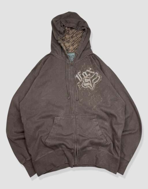 Vintage size L Fox Racing grunge full-zip hoodie in brown