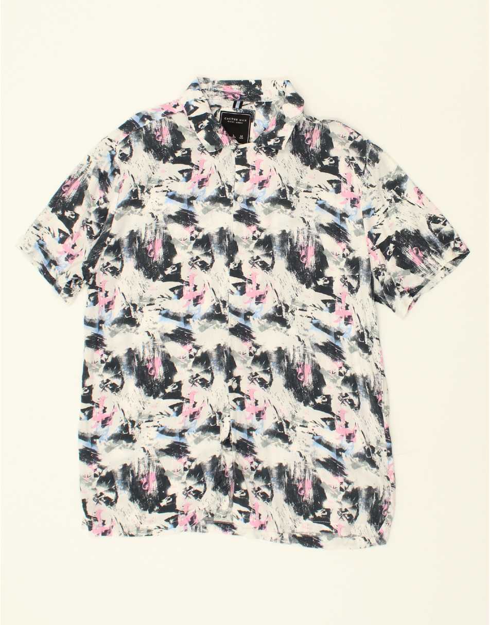 Vintage Size L Geometric Short Sleeve Shirt in Grey