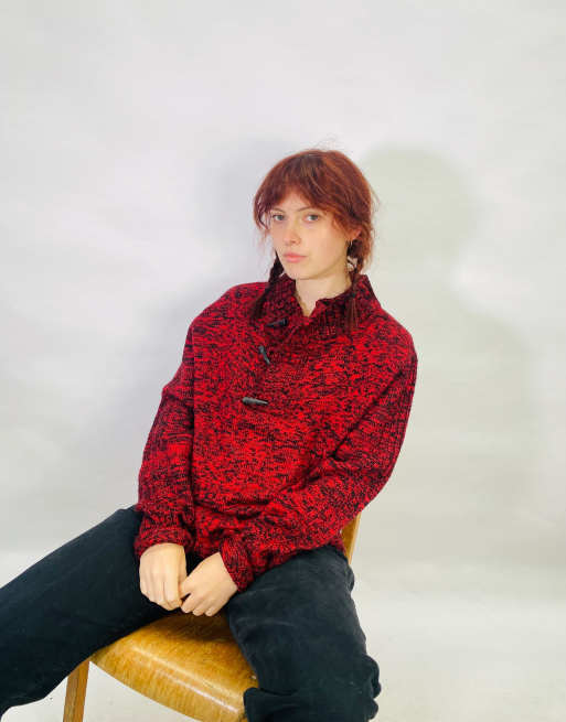 Vintage Size L Grandad Knit Jumper in Red