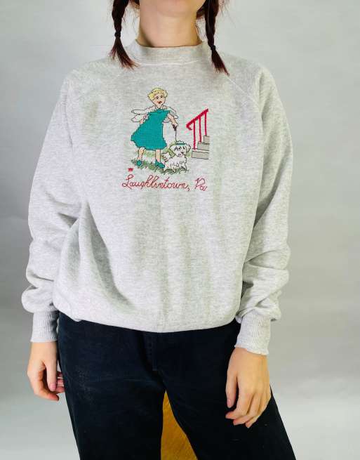 Vintage Size L Grandad Sweatshirt in Grey