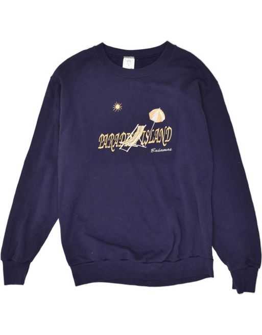 Vintage Size L Graphic Sweatshirt Jumper in Navy Blue