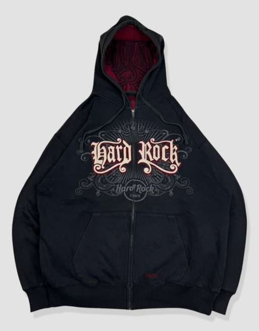 Vintage size L Hard Rock Café full-zip hoodie in black