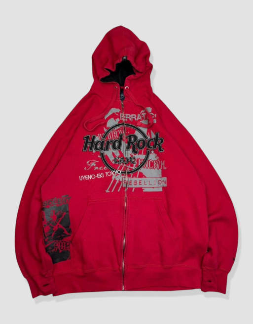 Vintage size L Hard Rock Café full-zip hoodie in red