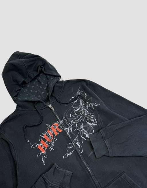 Vintage size L Hurley embroidered grunge full-zip hoodie in black, 4 of 4
