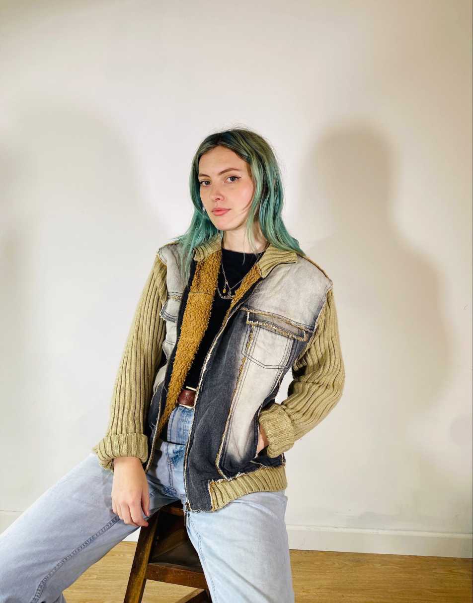 Vintage Size L Industrial Lined Denim Jacket in Multi