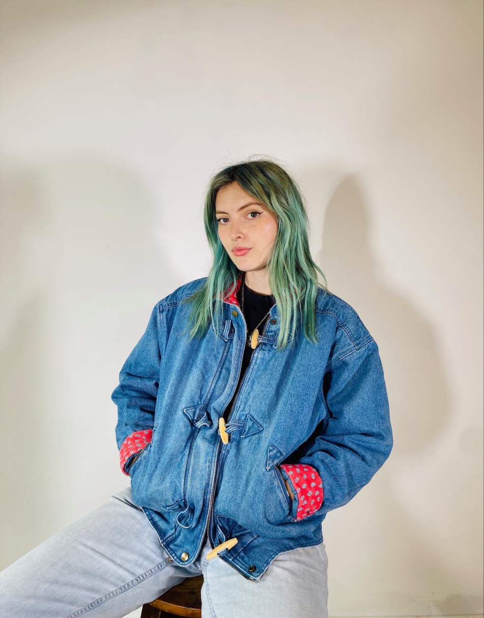 Vintage Size L Industrial Lined Oversized Denim Jacket in Blue