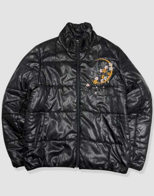 Vintage size L Karakuri Tamashii Japanese embroidered koi puffer jacket in black, 2 of 4