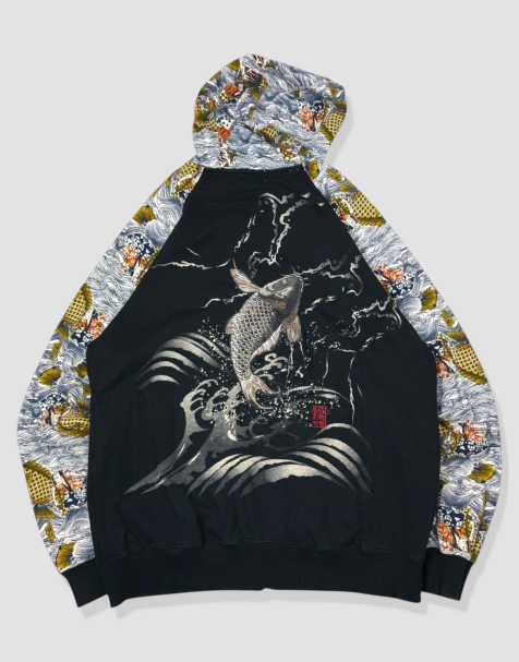 Vintage size L Karakuri Tamashii Japanese hoodie in black - view 1