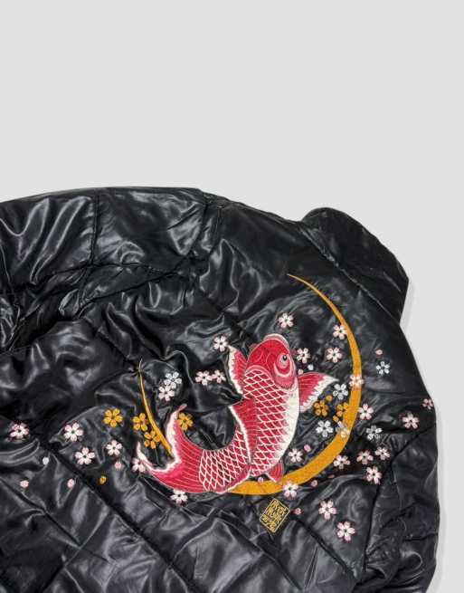 Vintage size L Karakuri Tamashii Japanese puffer jacket in black, 3 of 4