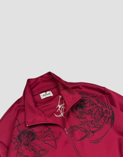 Vintage size L Karakuri Tamashii Japanese track jacket in burgundy, 4 of 4