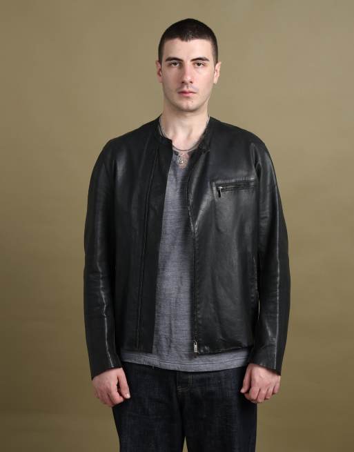 Vintage size L Kenzo asymmetric zip leather jacket in black, 1 of 7