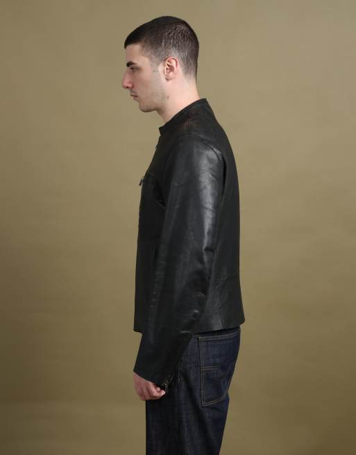 Vintage size L Kenzo asymmetric zip leather jacket in black, 6 of 7