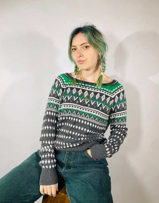 Vintage size l knitted patterned jumper in multi 