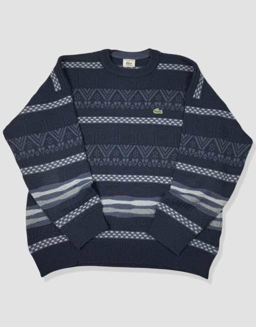 Vintage size L Lacoste abstract pattern knit jumper in blue