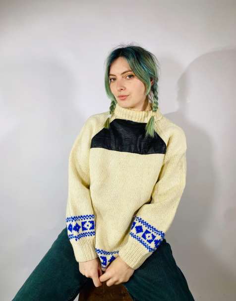 Vintage size l nordic chunky knitted jumper in cream - view 1
