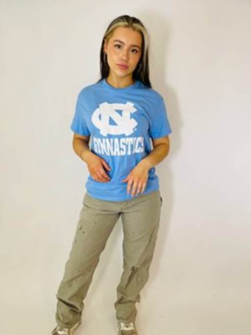Vintage Size L North Carolina gymnastics graphic t-shirt in blue