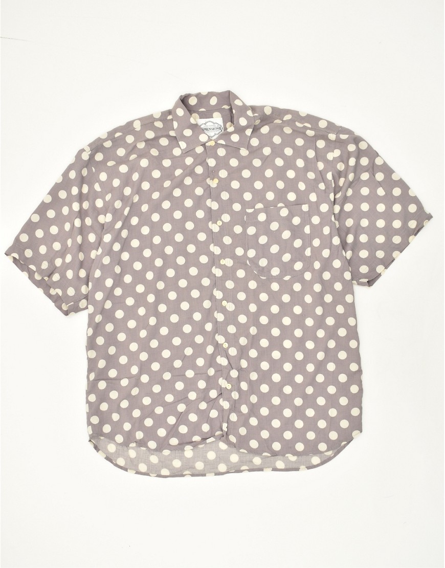 Vintage Size L Polka Dot Short Sleeve Shirt in Grey