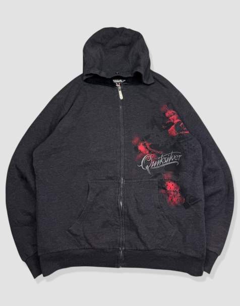 Vintage size L Quiksilver grunge full-zip hoodie in grey - view 1