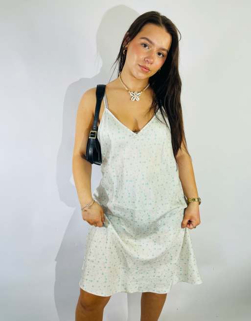 Vintage Size L Satin Floral Mini Slip Dress in Multi